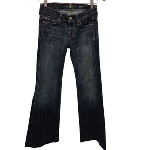 7 For All Mankind Dojo Jeans Women's Flare Wide Leg Dark Wash White Stitching 24